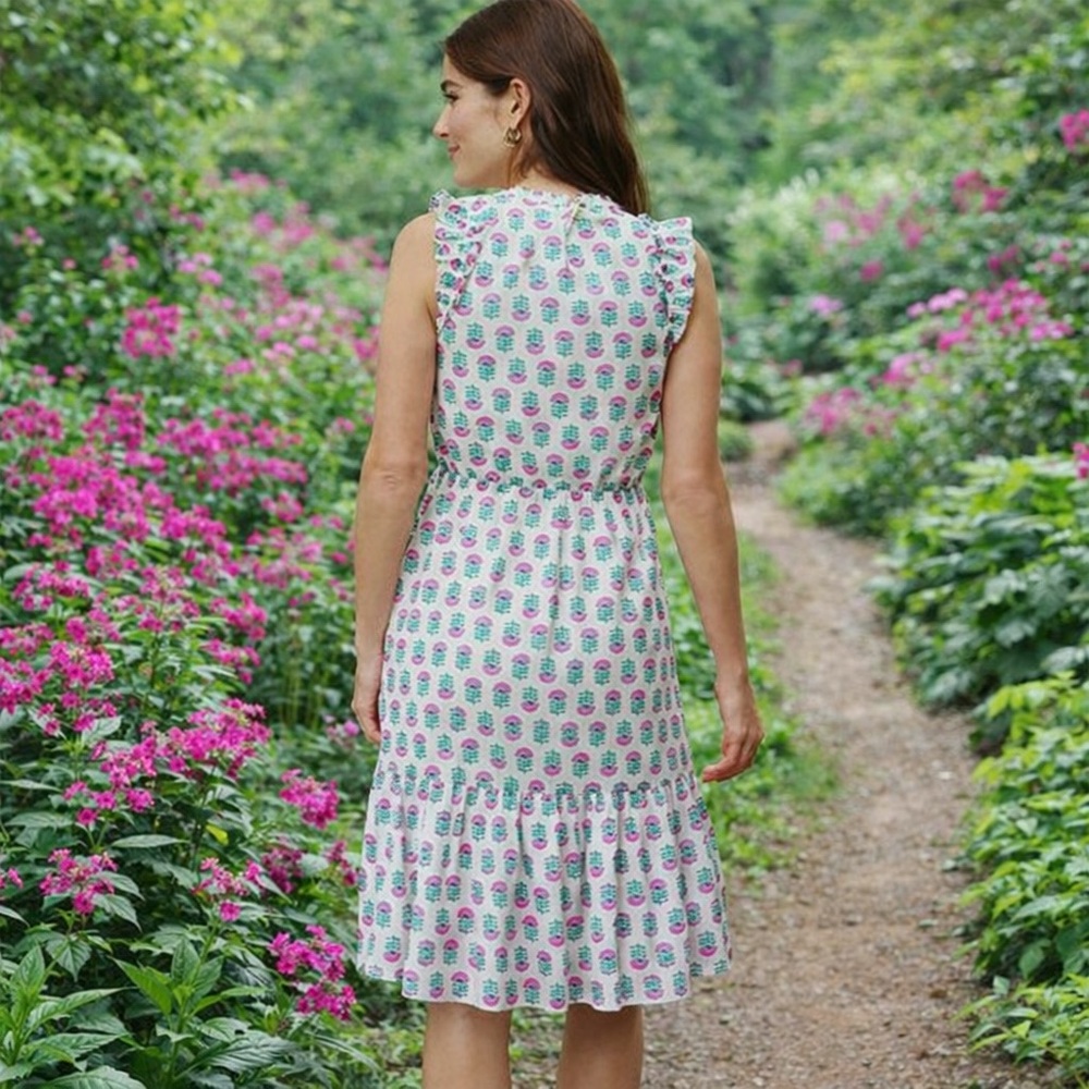 J. Crew Factory NEW Pink & Green Floral Block Print Sleeveless Dress SZ 10 - Picture 5 of 10
